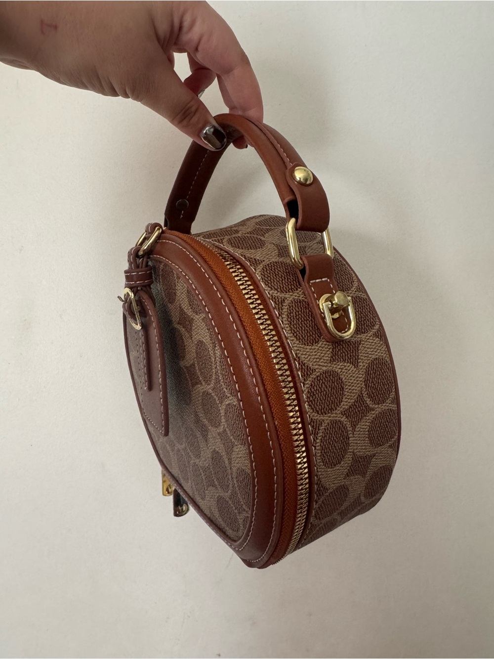 NWOT Brown Signature Round Bag - Picture 2 of 12
